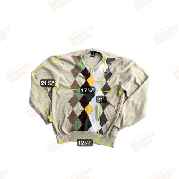 Marco Fiori Wool Argyle Sweater Mens XL Beige Green Italy Dark Academia Preppy - Picture 2 of 5